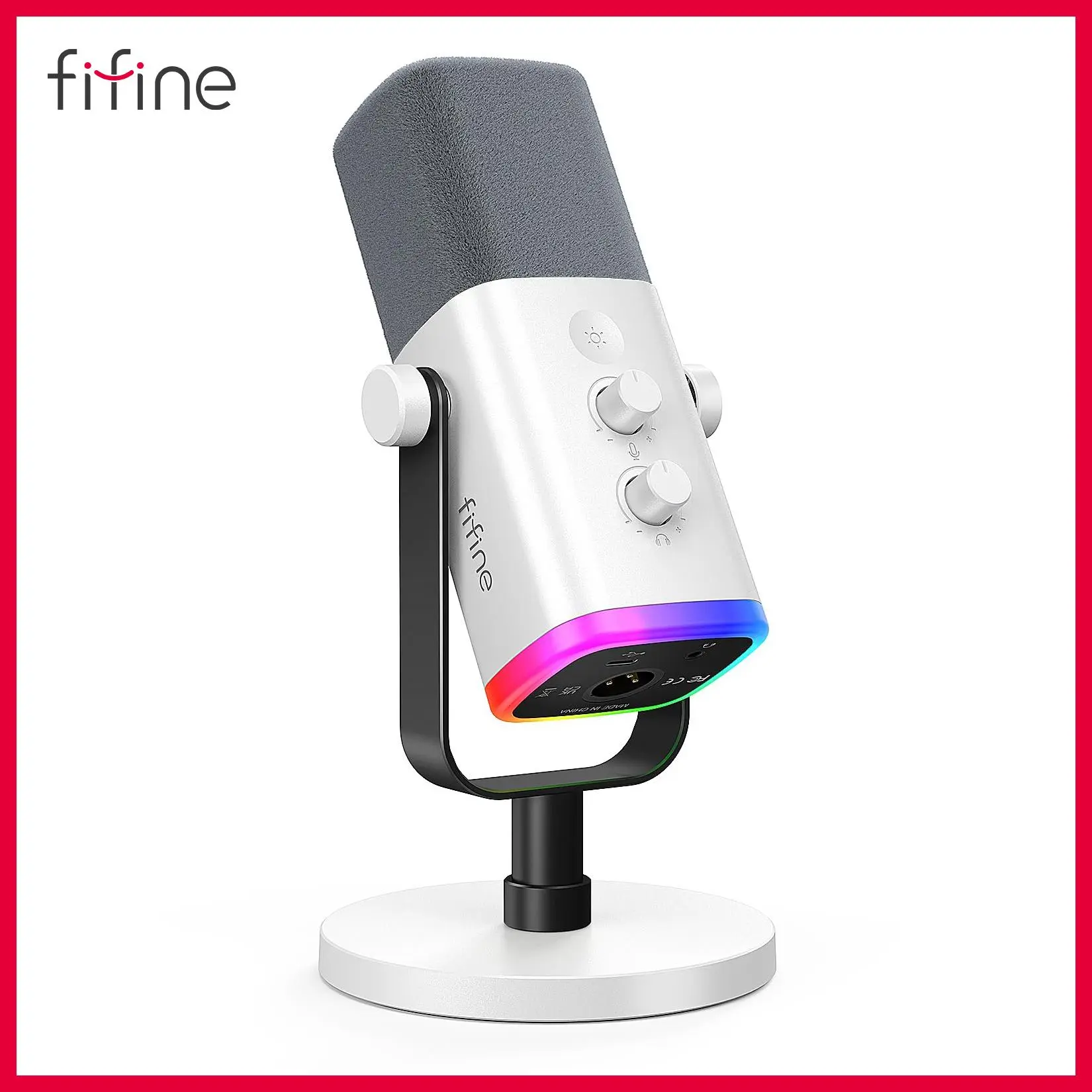 fifine AmpliGame USB/XLR Dynamic Microphone for Content Creators, PC Gaming & Podcast Recording, RGB Light, Mute Button, Headphone Jack, Desktop Stand, USB Type-A Cable, ABS Gaming Stuff Vocal Mic (Streaming Equipment Accessory)