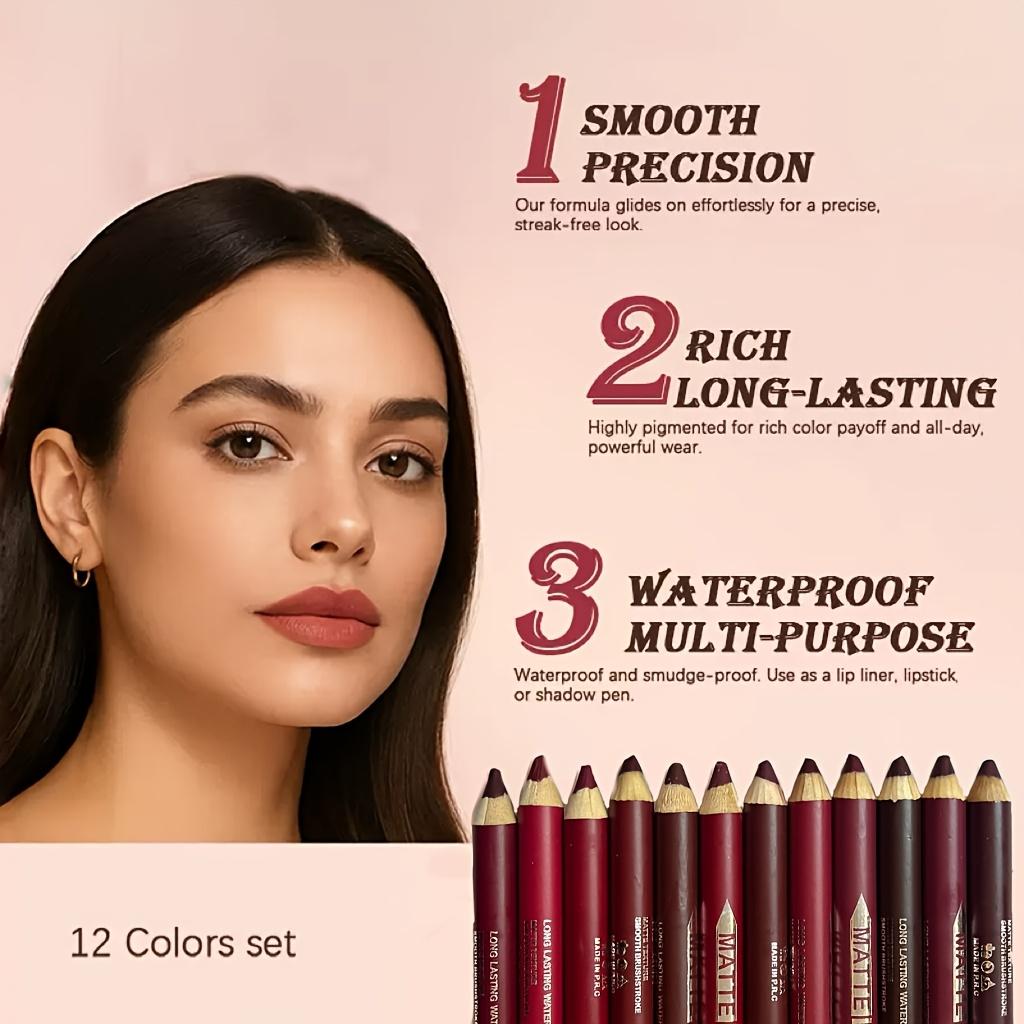 12Pcs Matte Lip Liner With Sharpener Set Waterproof Smudgeproof Precise Contour Lipstick Pens Long Lasting Smooth Makeup Versatile Daily Cosmetic Summeressentials