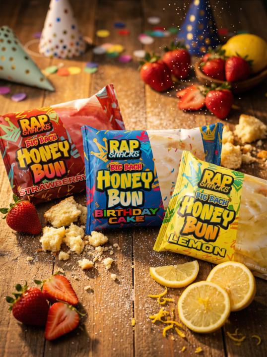 Rap Snacks Big Back Honey Buns – Strawberry, Lemon, Glazed, Iced, and Birthday Cake Soft Fluffy Pastries with Bold Flavor