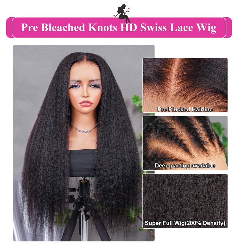 [Clearance Sale] BGMgirl Kinky Straight Pre Bleached Knots 13*4 HD Lace 250% Density Front Wig Pre Plucked Natural Hairline Human Hair Wigs Medium Size Cap TikTokShopBlackFriday