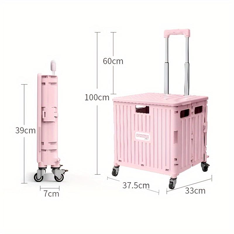 1 foldable portable handcart, 45L foldable handcart, portable small trailer, detachable plastic travel storage box, outdoor handcart with 4 swivel wheels and lid, mobile storage box for camping, shopping, and picnicking
