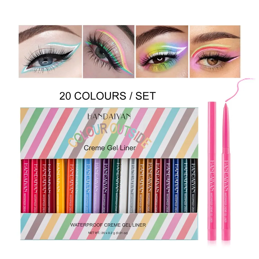 20 Color Eyeliner Pencil Set Quick-Dry Waterproof Long-Lasting Smudgeproof Creme Gel Liner Eye Liner Gel Pen 20 Pieces, Makeup Essential, Eye Makeup Products