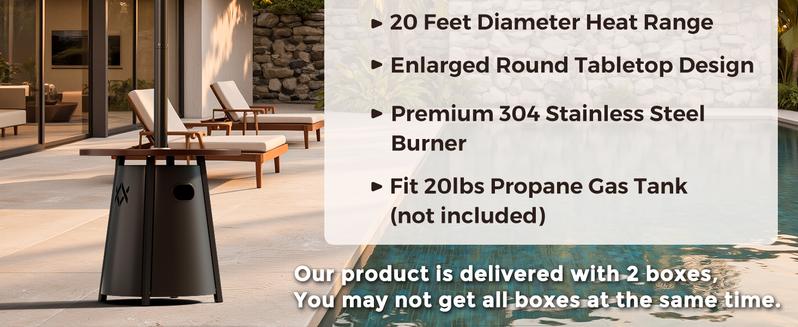 【2 packages shipping】Patio heater, 50,000 BTU Propane Outdoor Heater with Round Table, Premium 304 Stainless Steel Burner, Triple Protection System,2 in 1 Patio Heater for Outdoor Use, Residential & Commercial Use 【2 packages shipping】Patio heater, 50,000 BTU Propane Outdoor Heater with Round Table, Premium 304 Stainless Steel Burner, Triple Protection System,2 in 1 Patio Heater for Outdoor Use, Residential & Commercial Use