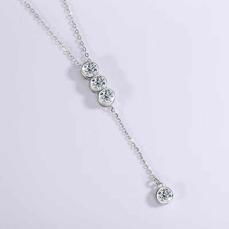 【#496 Classic Bezel】2CT Long Bezel Round Cut Necklace For Special Occasion/Gift for her vvs Synthetic Moissanite Necklace in 925 Sterling Silver