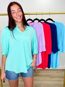 Dear Scarlett Summer Elegance Wrinkle-Free Short Sleeve Top - 5 colors!
