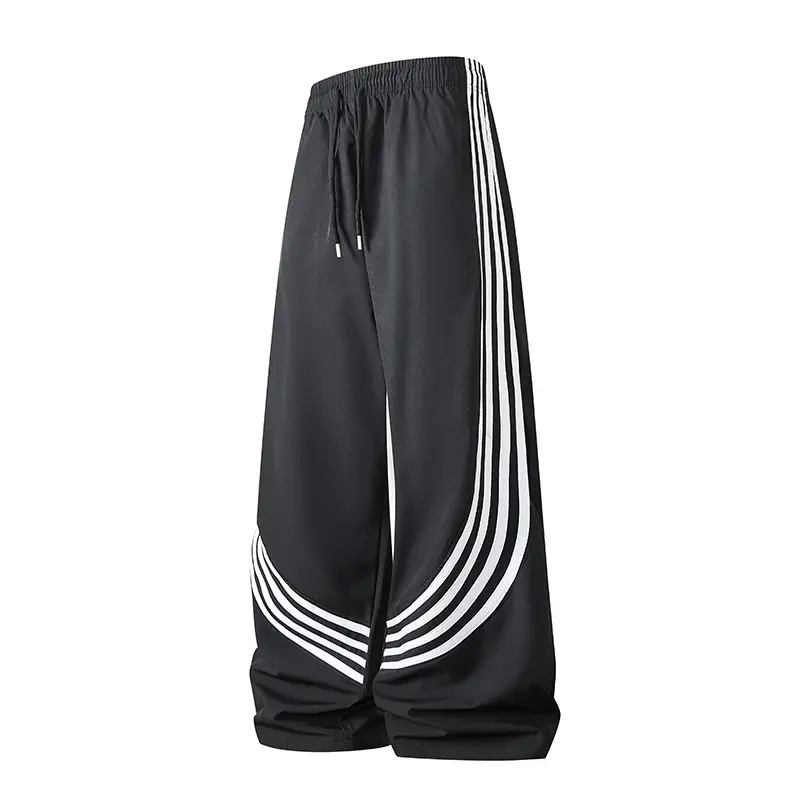 Freeship Baggy Track Men's Pants - Solid Color, Straight-Leg Wide-Leg Design, Pockets, Drawstring, Uncuffed, Casual Athleisure Workout Gym Summer Black Sweatpants