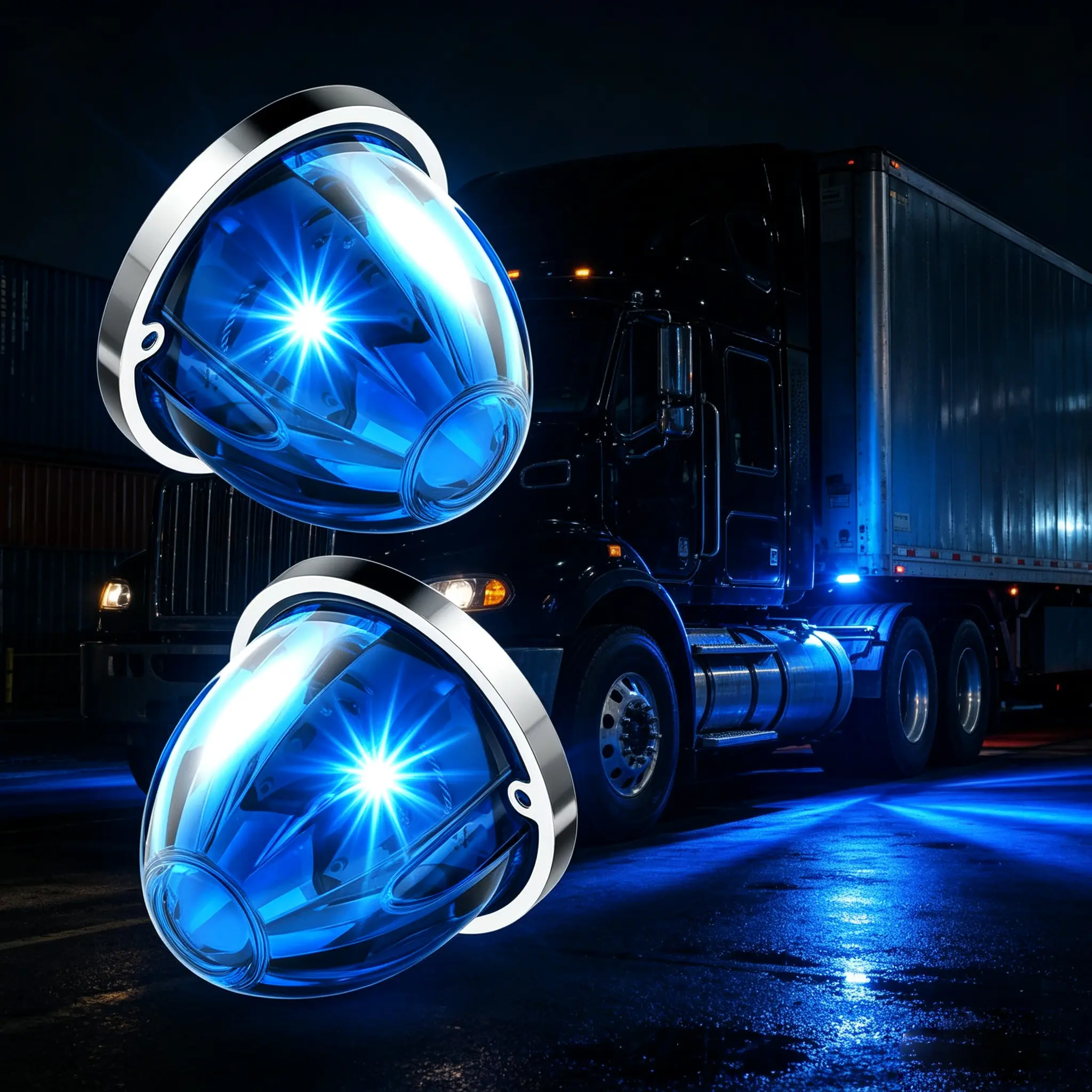 2Pcs Blue Glass Lens Watermelon Lights LED Side Marker Turn Signal Lights Replacement for Kenworth Peterbilt  Freightliner
