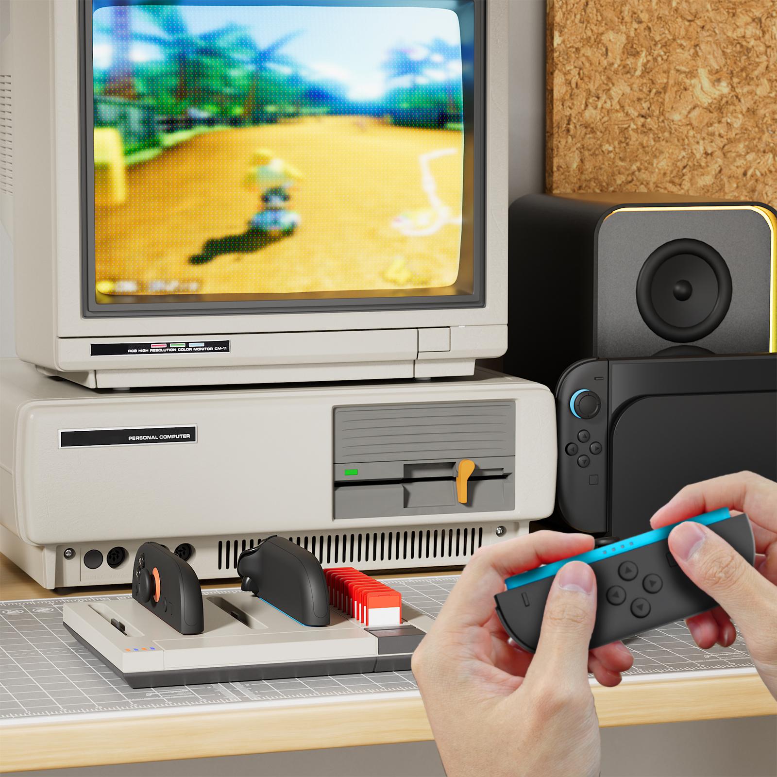 Hosanwell Switch 2 JoyCon Charger Dock, 4-Controller Fast Charging Station with 11 Game Card Storage, Magnetic Retro Charging Stand for Switch 2 JoyCons