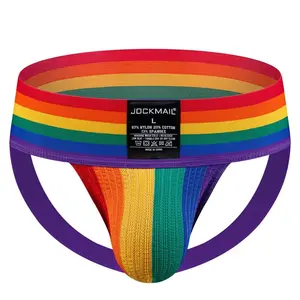 Men's Thong Wide Waistband Breathable Rainbow Large Pouch