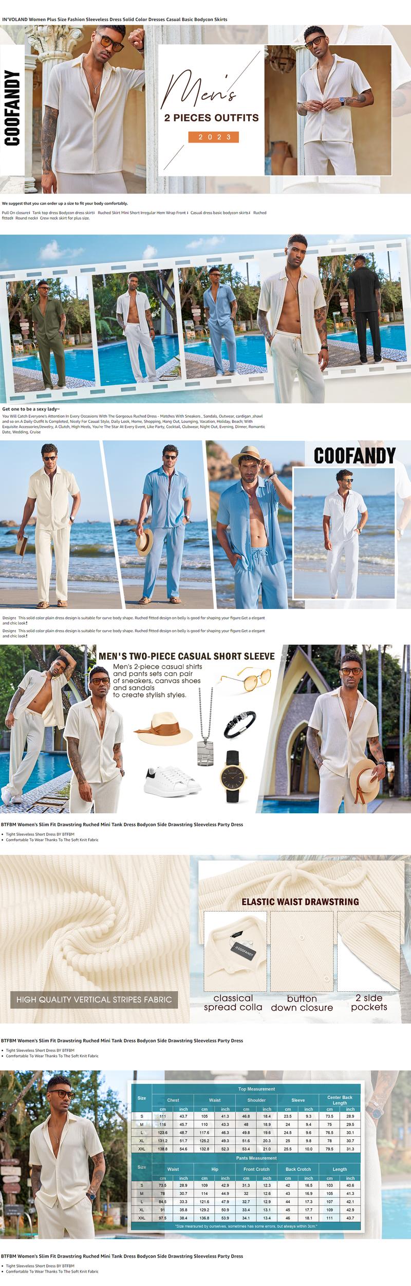 COOFANDY New York Fashion Week Men's 2 Piece Outfit Casual Short Sleeve Button Down Shirt Beach Summer Loose Pant Sets Menswear Breathable Clothes Clothing Suits