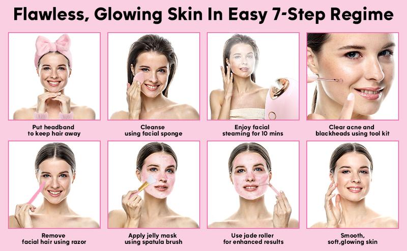 Pjordo Nano Ionic Facial Steamer 7-in-1 Home Spa Kit for Pore Opening and Deep Hydration Includes Deep Cleaning Tools and Silicone Brush Pjordo Nano Ionic Facial Steamer 7-in-1 Home Spa Kit for Pore Opening and Deep Hydration Includes Deep Cleaning Tools and Silicone Brush