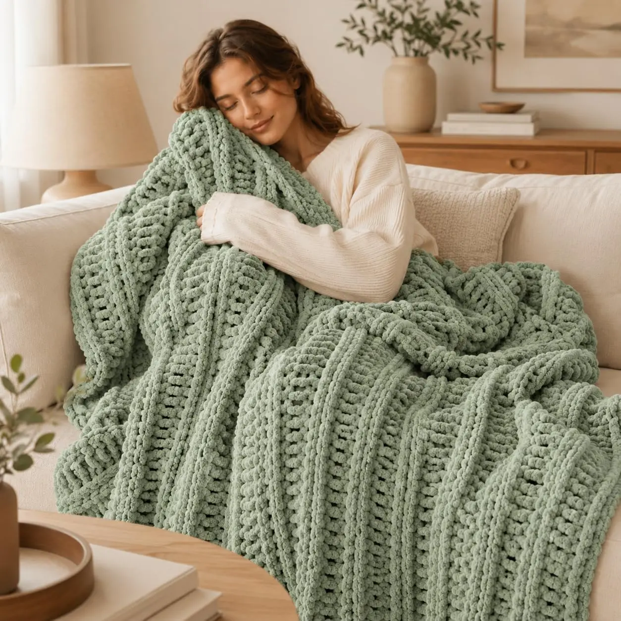 Battilo I Chunky Knitted Throw Blanket, 100% Hand Made Chenille Throw Blanket, Super Soft Warm Cozy Blanket for Bed, Sofa, Living Room and homedecor, 50"x60"