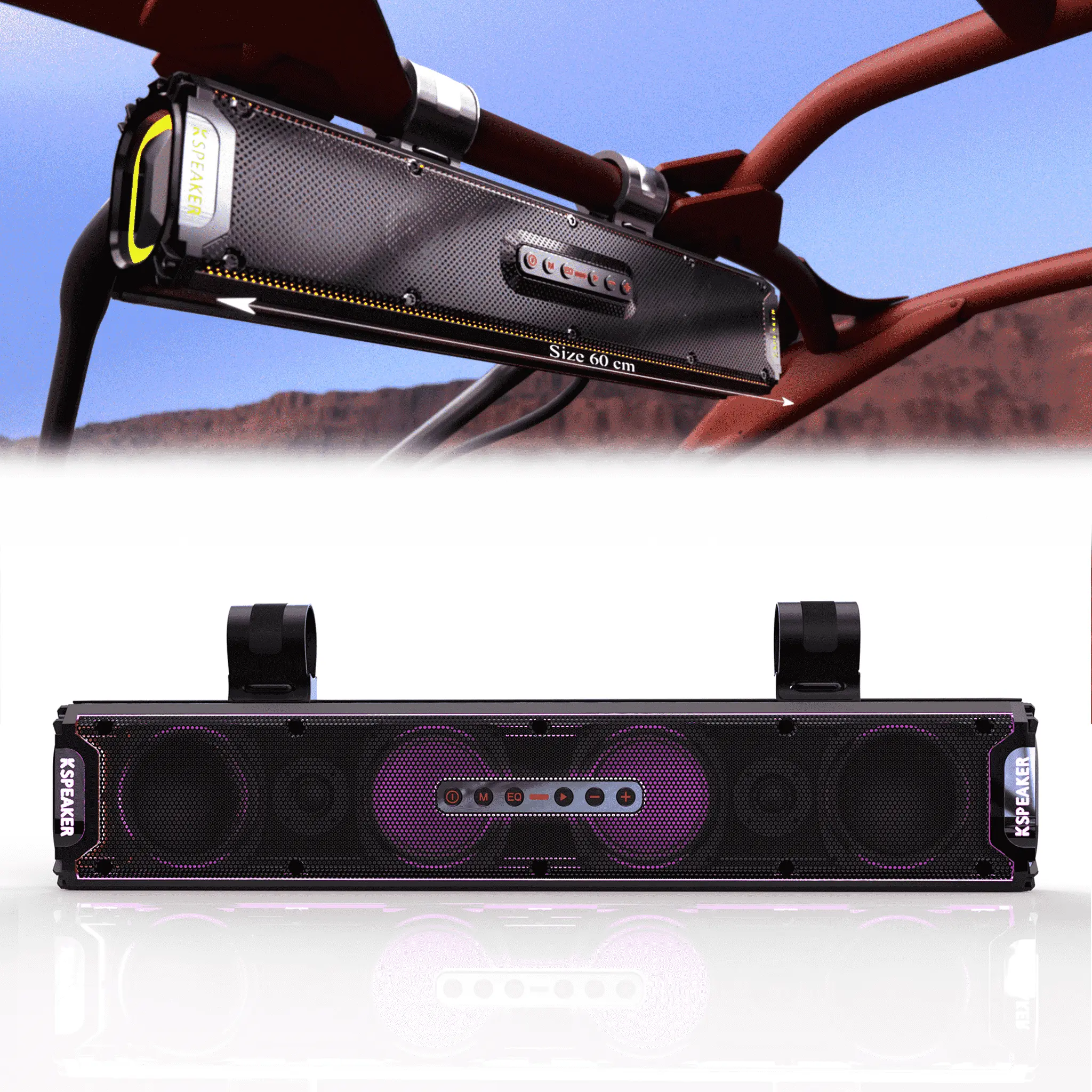 Kspeaker UTV Sound Bar, 16~34inches, Off-Road Vehicle Audio System, Built-in power amplifier,Premium Stereo Music Player For Vehicles