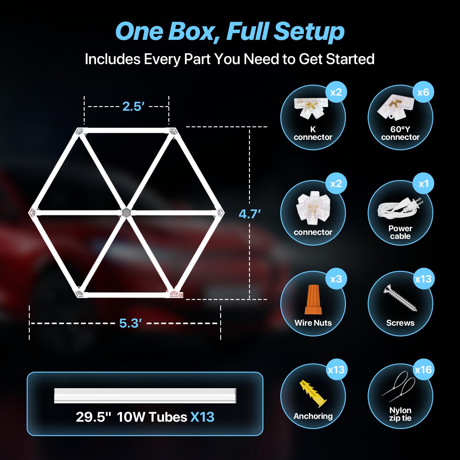 HYPERLITE Hexagon Light Honeycomb Light LED Ceiling Light, 130–204W 13,000–20,400LM 6500K Bright White, Car Detailing Garages, Garage Light, Workshops, Basements, Gyms, Studios, Barber Shops, Game Rooms, LED Wall Decorative Lighting， SpringGlowUp