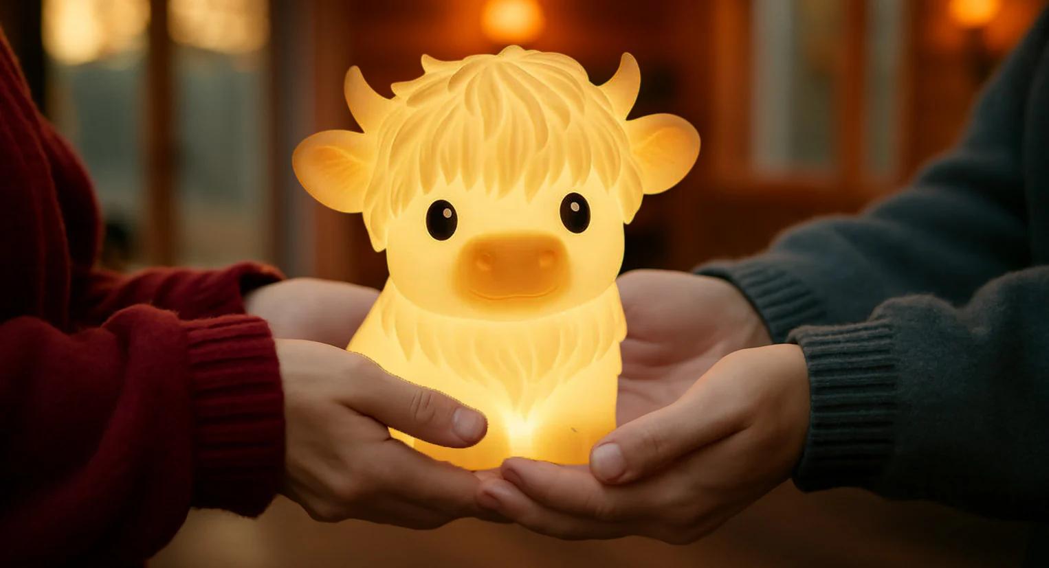 Huggwaii Highland Cow Silicone Squishy LED Night Light - Perfect Gift for Kids and Girls
