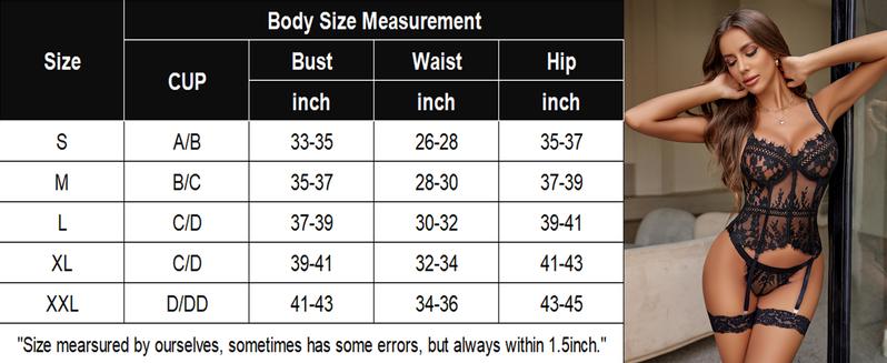 Avidlove Women's Lace Bodysuit Set Bridal Lingerie 4-Piece with Garter Belt and Adjustable Straps, Sleeveless Summer Thin Style, S-XXL (Note: Fits small; please refer to standard size chart for selection)