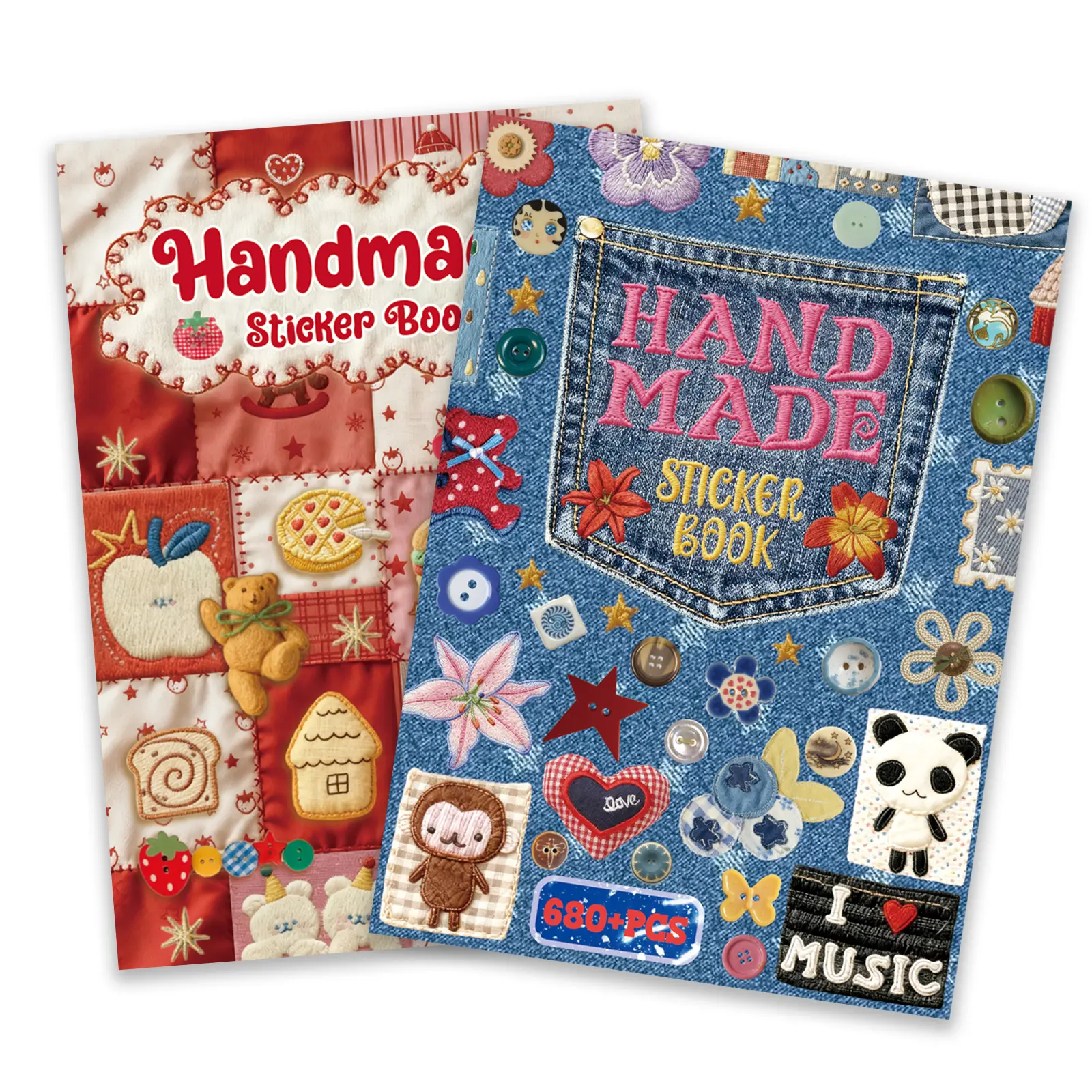 680+ Pcs Realistic Faux Embroidery Effect Sticker Book - Flat Matte Stitching Style Decals, Crafts Collectibles, 3D Patch Realism Paper Cutout Portable Stickers for Junk Journals (2 Styles, 30 Sheets), Scrapbook Accessories, Letters Stickers