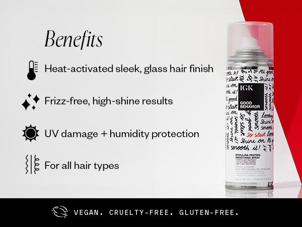 IGK GOOD BEHAVIOR Spirulina Protein Smoothing Spray | Keratin Like Treatment + Frizz Control + Heat Protectant | Vegan + Cruelty Free | 186ml | 5.6 oz