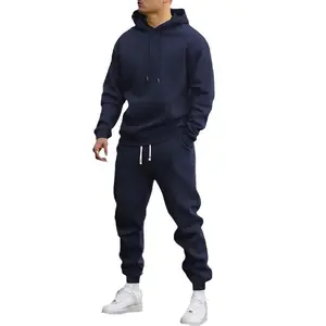 Men's Polyester Hooded Sweatshirt and Joggers Set - Solid Color Sports Tracksuit Regular Fit Knit Fabric with Pockets for Spring Fall Casual Activewear for Men Perfect for Sports Loungewear Clothing Menswear Training Sleeve