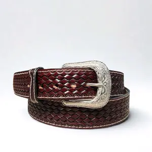 Cinto Vaquero Petatillo/Basketweave Handtooled Leather Belt