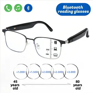 VUB Bluetooth reading glasses feature blue light blocking lenses, a metal frame, surround sound, and a wireless microphone, allowing you to listen to music and make phone calls.