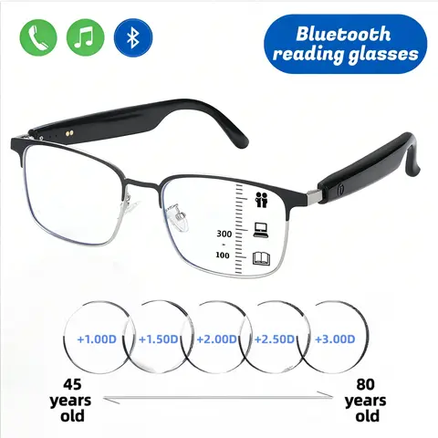 VUB Adjustable Durable Metal Wireless Rechargeable Bluetooth Classic Oval Smart Glasses with Anti-Blue Lenses, Built-In Batteries & Cells, Surround Sound, Hands-Free Calling, Music Player, Reading (Phones & Electronics Smart Wearable Device)