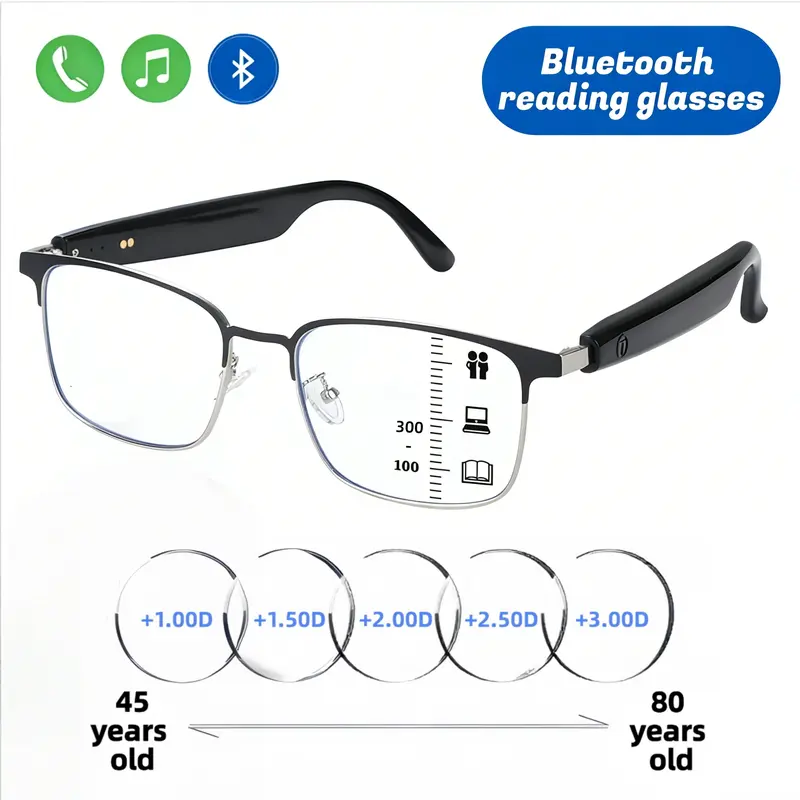 VUB Adjustable Durable Metal Wireless Rechargeable Bluetooth Classic Oval Smart Glasses with Anti-Blue Lenses, Built-In Batteries & Cells, Surround Sound, Hands-Free Calling, Music Player, Reading (Phones & Electronics Smart Wearable Device)