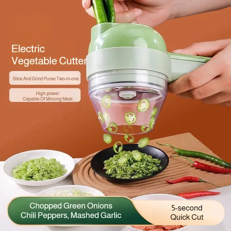 4-in-1 Cordless Portable Vegetable Food Chopper Slicer, Wireless Electric Garlic Chopper, Multifunctional Kitchen Gadget Utensil