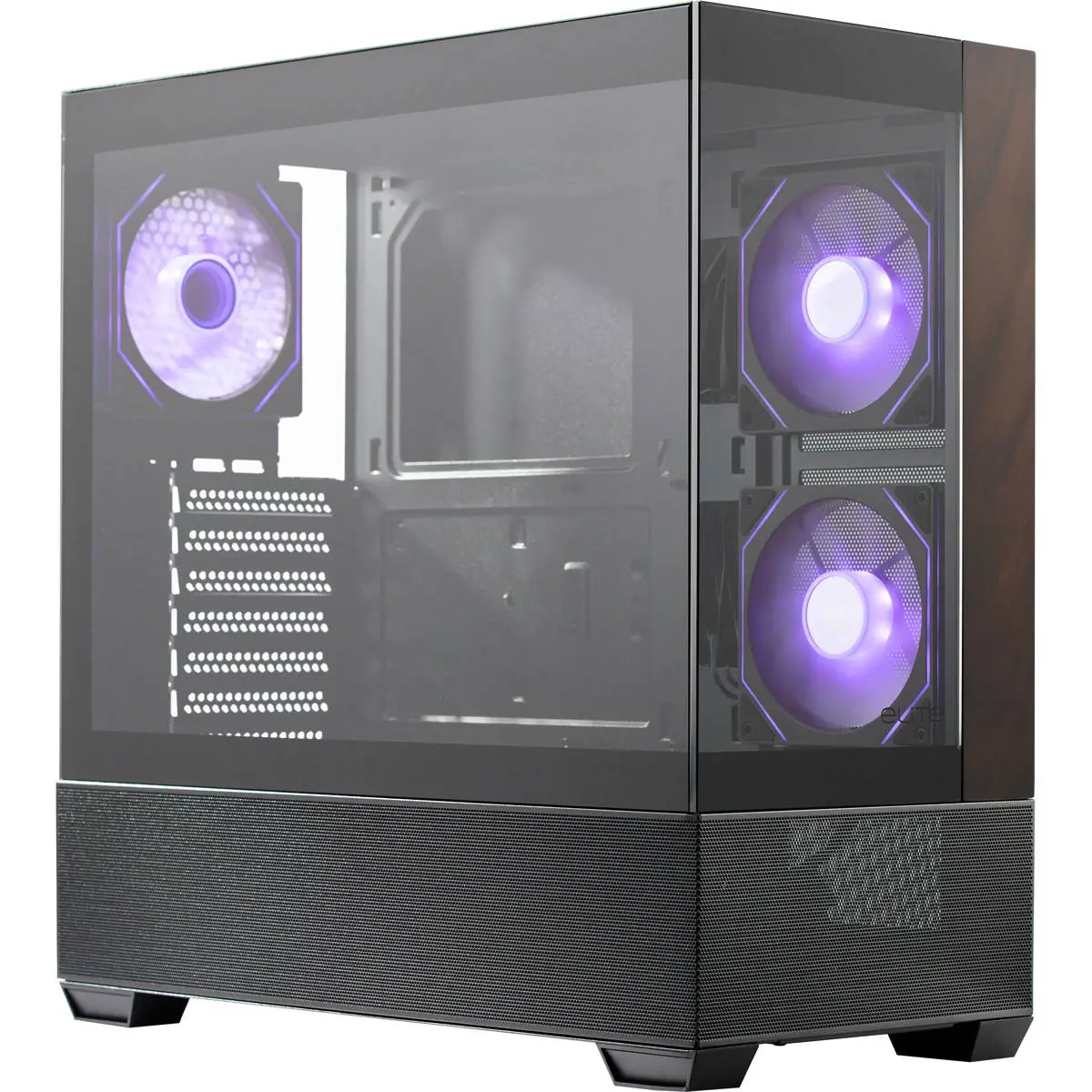 CoolerMaster Elite 690 Wood Finish ATX Mid Tower PC Case - Black, ARGB Lighting, Tempered Glass Transparent Side Panel, ATX Motherboard Compatible, Modern Desktop PC Case Component