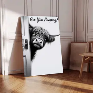Funny Cow Bathroom Wall Art "Are You Pooping" Sign Black & White Farmhouse Decor Poster 6 Sizes Framed Unframed Premium Quality Versatile Decor