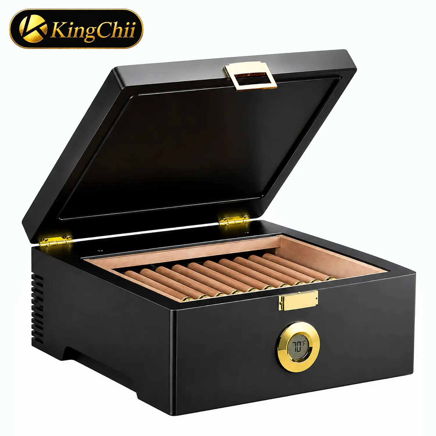 KINGCHII 3L Smart Electronic Humidor, Spanish Cedar Wood Shelves Temperature Control Cabinet, 30 Capacity