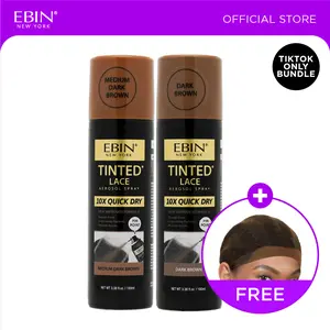 EBIN 10X Quick Dry Tinted Lace Spray Bundle (Medium Dark Brown, Dark Brown) with FREE Wig Cap | Natural Tone Match, Seamless Lace Melt