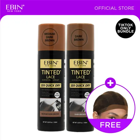 EBIN 10X Quick Dry Tinted Lace Spray Bundle (Medium Dark Brown, Dark Brown) with FREE Wig Cap | Natural Tone Match, Seamless Lace Melt