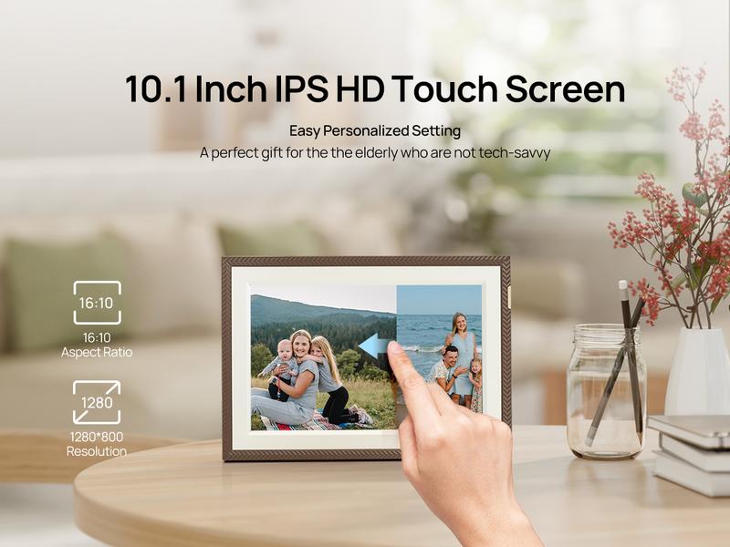 ARZOPA Digital Picture Frame 10.1" Gift idea IPS Touch Screen Digital Photo Frame with 32GB Storage Auto-Rotate Easy Setup to Share Photos or Videos