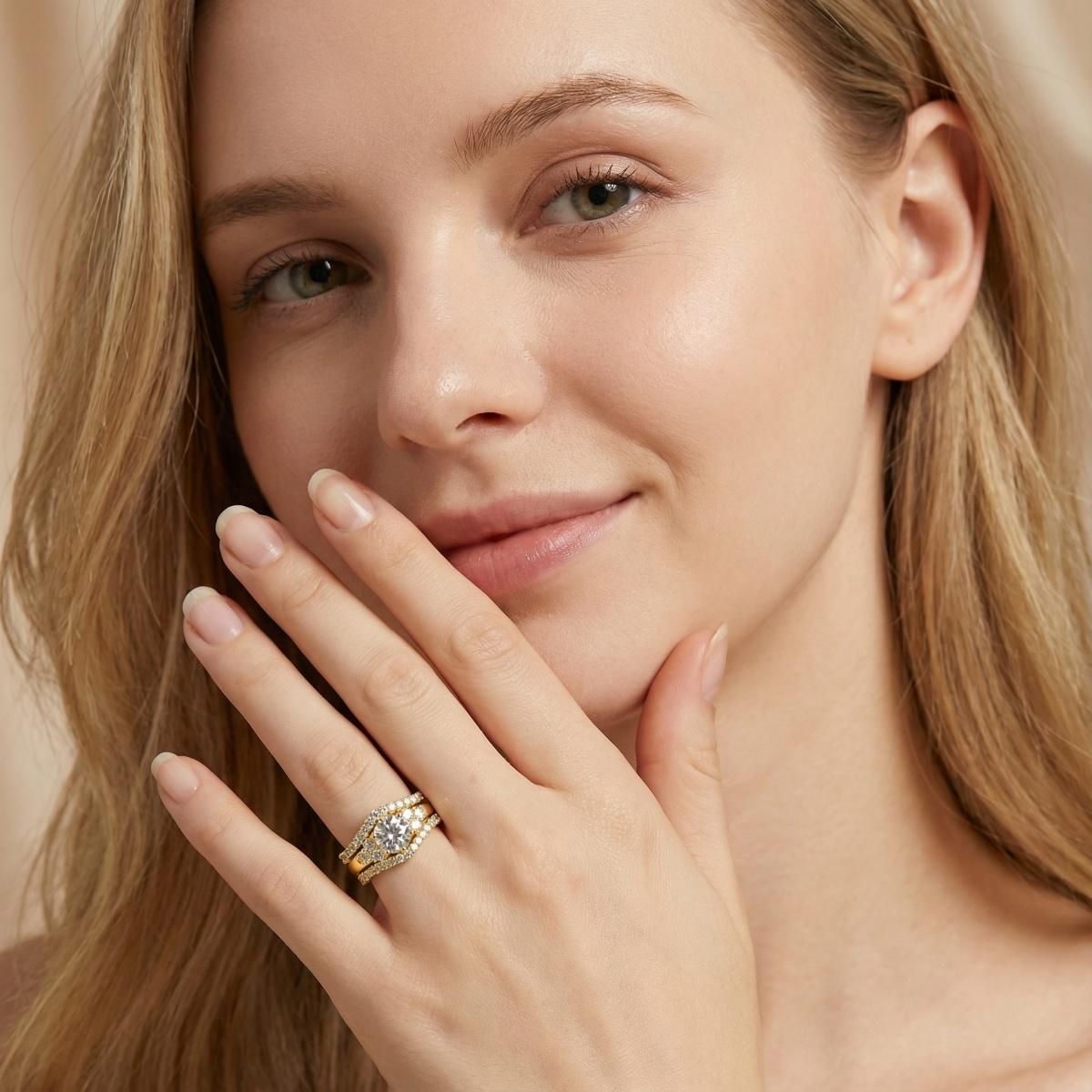 Delzzad 2ct Timeless Embrace Promise Ring Wedding Ring Set Triple Engagement Stacking Ring The Grace Bridal Set VVS Synthetic Moissanite Ring Jewelry Copper Band Perfect Birthday Engagement Wedding Anniversary Christmas Valentine's Day Gift