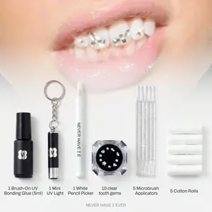Classic Glam - DIY Tooth Gem Kit with 10 Crystal-Clear Gems, UV Bonding Glue, Mini UV Light, and Reusable Applicators for Sophisticated Style Aesthetic