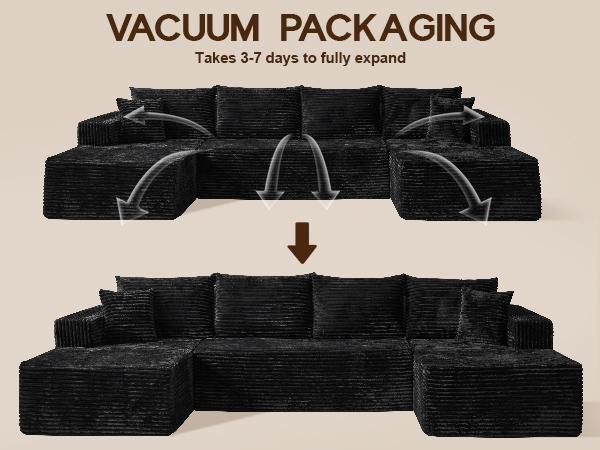 135" Oversized U Shaped Cloud Couch Sectional Sofa with Chaise Modern Modular Sofa with Lounge Chairs Upholstered Boneless Couches for Living Room Bedroom Plush Corduroy Fabric【3 Packages Shipping】