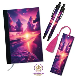 Echoes of Nature Pink Sunset Personalized Journal Essentials Bundle – Fabric Hardcover Notebook with Pens & Tassel Bookmark  Kat’s Journal Nest