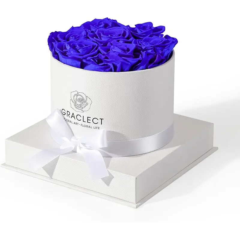 Blue Roses in White Box