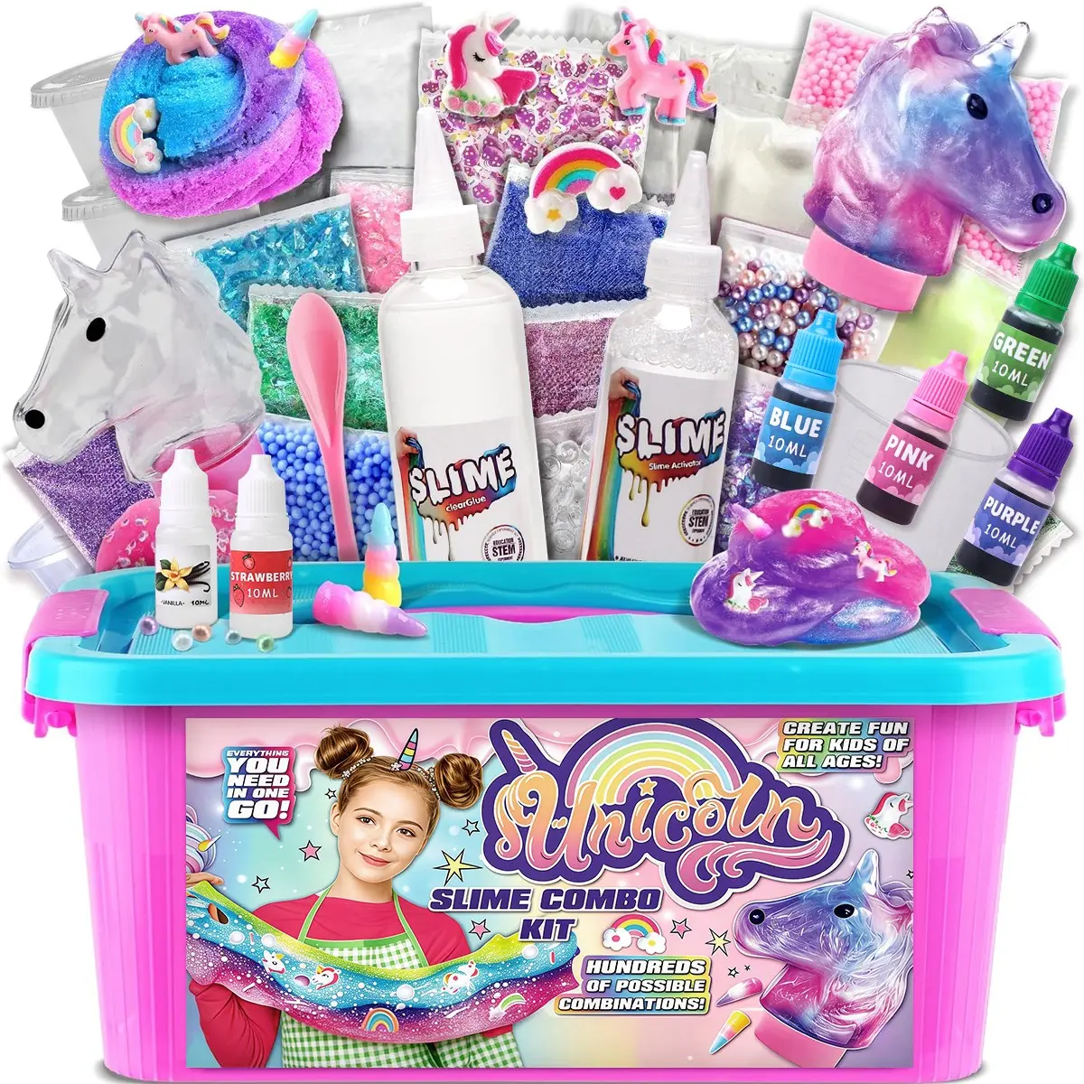 Unicorn Scented Slime DIY Kit, Gradient Pearl Effect, Unicorn Decor Accessories, Fruit Scent, Stretchy, Stress Relief Craft Toy for Kids Aged 3+