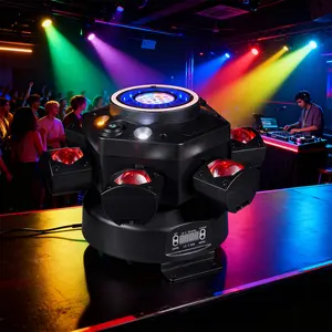 【7-Day Hassle-Free Returns and Refunds】6-Arm RGBW Beam & Wash Helicopter Moving Head DJ Party Stage Light LED Halo Ring Strobe Starry Sky Into The Abyss Effect Sound Activated DMX512 Light for Clubs Weddings
