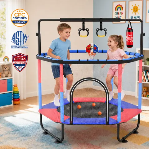 Aowos 60'' Trampoline for Kids with Hoop & Safety Net, Indoor/Outdoor Toddler Trampoline, Trampolín Para Niños, Birthday Gifts for Boys & Girls