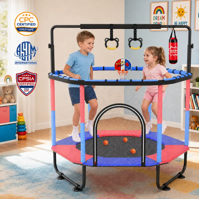 Aowos 60'' Trampoline for Kids with Hoop & Safety Net, Indoor/Outdoor Toddler Trampoline, Trampolín Para Niños, Birthday Gifts for Boys & Girls