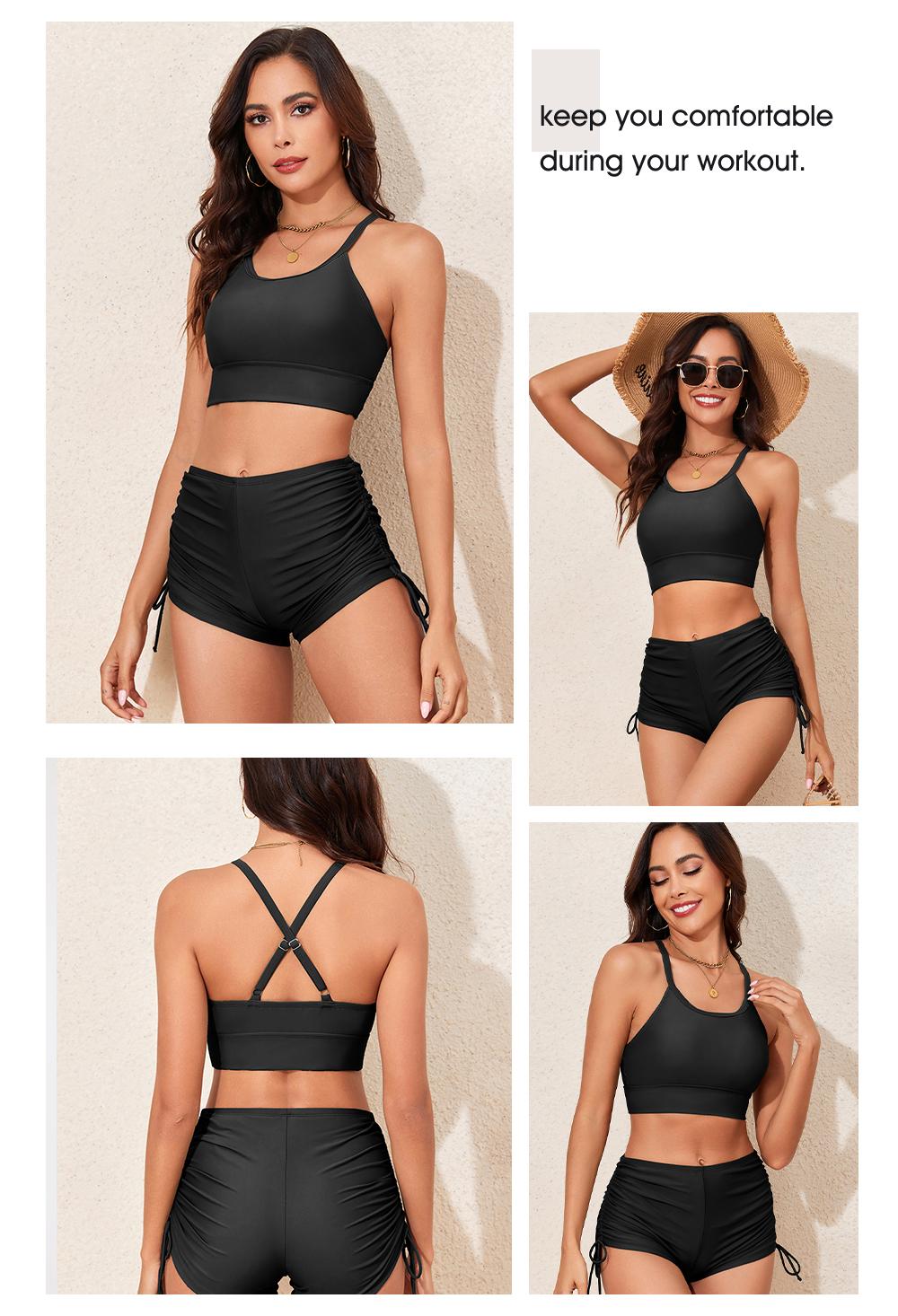 Aleumdr Women's Floral Print Drawstring Boyshorts Swimsuits Criss Cross Top Bikini Sets High Waisted Two Pieces Bathing Suits Beach Swimming Clothing Pink White Aleumdr Women's Floral Print Drawstring Boyshorts Swimsuits Criss Cross Top Bikini Sets High Waisted Two Pieces Bathing Suits Beach Swimming Clothing Pink White