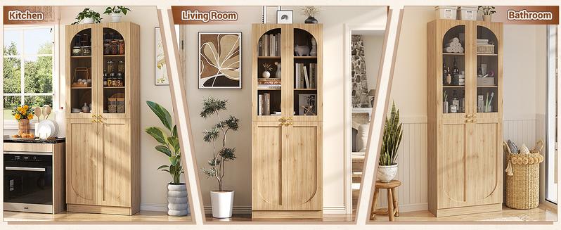 80" Tall Wood Kitchen Pantry Storage Cabinet, Freestanding 6-Tiers Buffet Cabinets with 4 Doors & Adjustable Shelves for Dining Room, Living Room