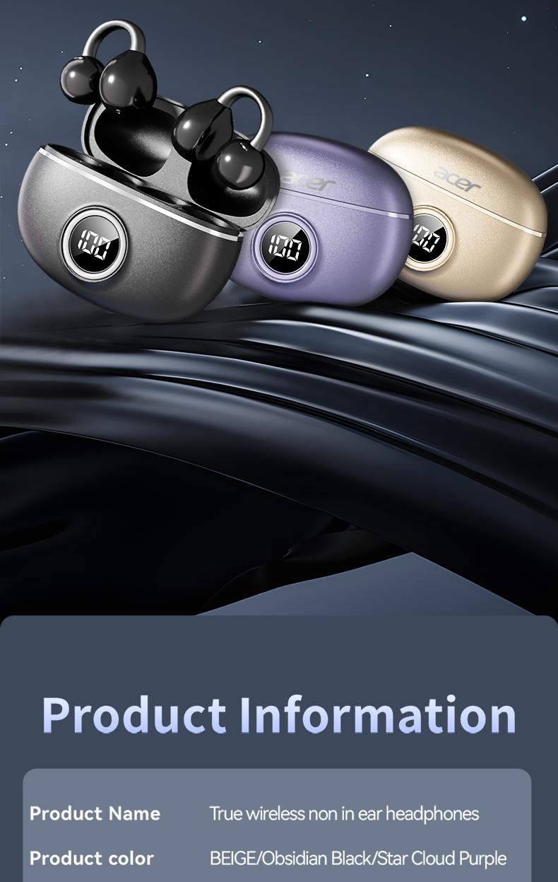 Acer OHR512 Open-Ear Earbuds, Clip-On Headphones, Bluetooth5.4，Lightweight Comfort, Firm-Shell Design, HIFI Sound,Listen to music, make phone calls, work, exercise, Suitable for smartphones such as Apple and Samsung Audio Headset Electronic ear headphone