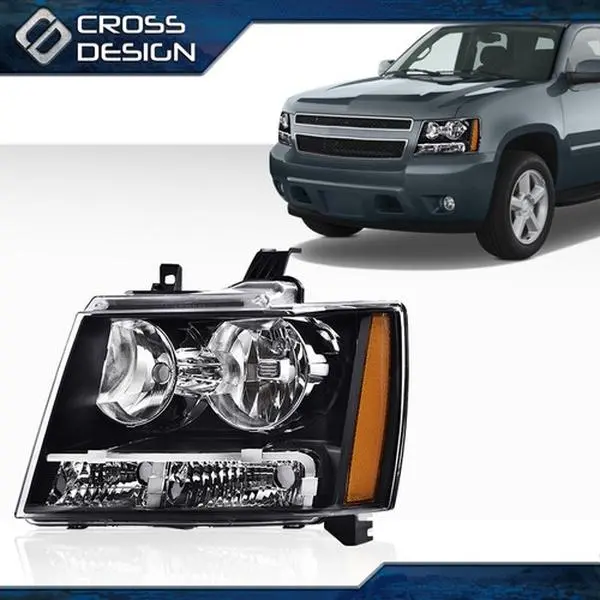 CROSSDESIGN 1PC Left Driver Side Headlight Replacement - Heat Resistant Car Light Fit For 2007-2014 Chevy Avalanche, Suburban, Tahoe, 07-13 Chevy Avalanche, Car Headlights, Cars Accessories
