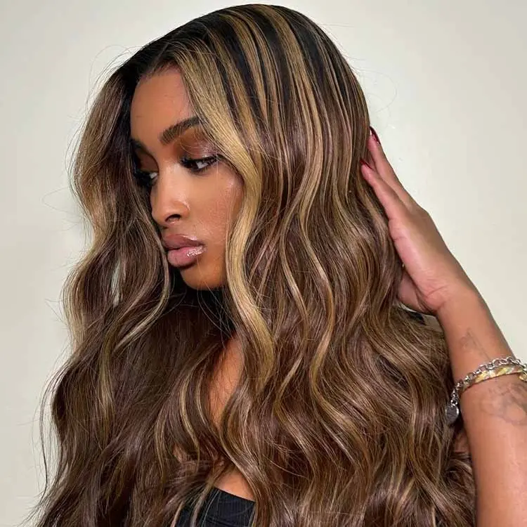 AliPearl Female Glue-Free Human Hair Lace Closure Wig, 5x7 Closure, 4/27 Dark Brown with Honey Blonde Highlights, Deep-Body Wave, Pre-Plucked with Baby Hair, Pre-Bleached Wigs, Glueless Human Wigs, Deep Wave #TikTokShopBackToSchool #SoHoChic