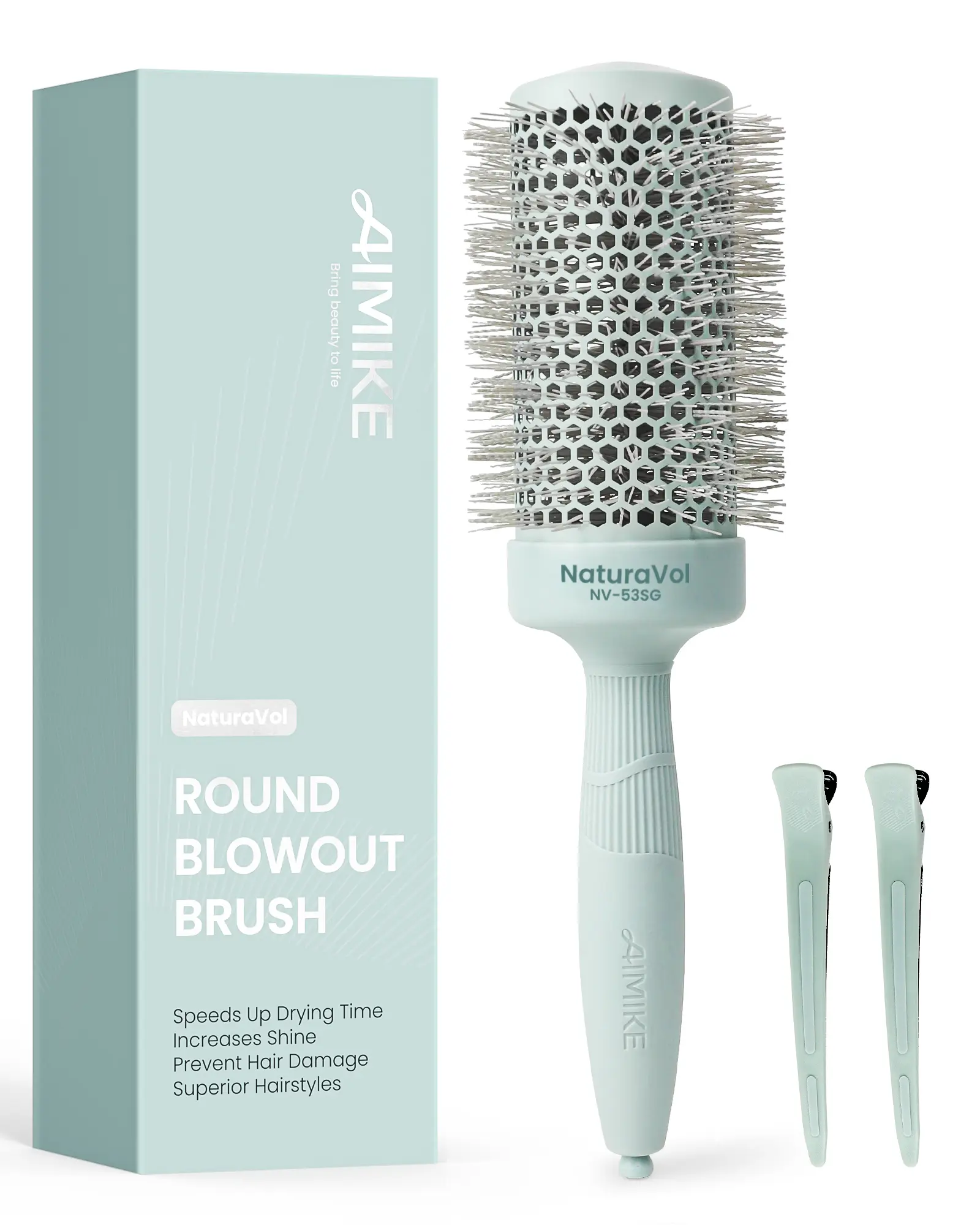 AIMIKE Volumizing Round Brush, 2.1 Inch Thermal Blowout Brush with Nano Ceramic & Ionic Technology for Faster Drying, Smoothing & Shine, Round Brush For Blow Out