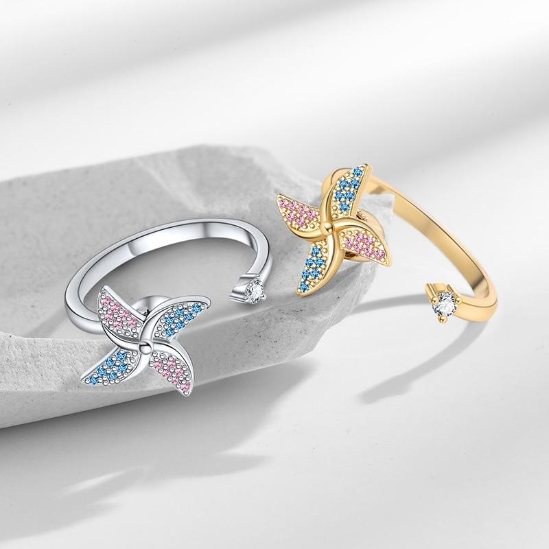 Rotating Windmill Ring Unique Open Design Stress Relief Adjustable Fit for Women Girls Perfect Holiday Gift close friend fashion